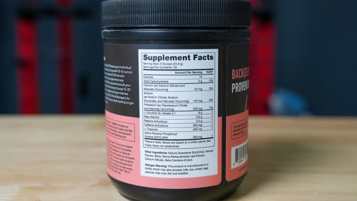 The Supplement Facts label of Legion Pulse pre-workout